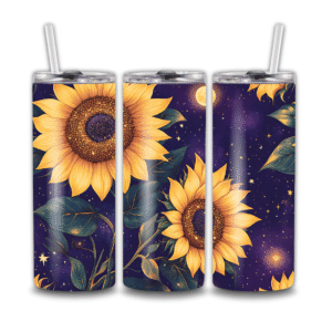 Yelllow Sunflowers with Green Leaves, Dark Blue Background