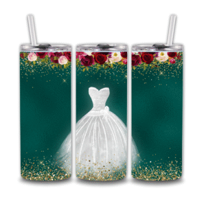 Formal Dress Green Background with Burgundy Flowers