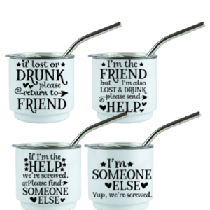 Set of 4 “Lost & Found” Tumblers – Stainless Steel with Straw
